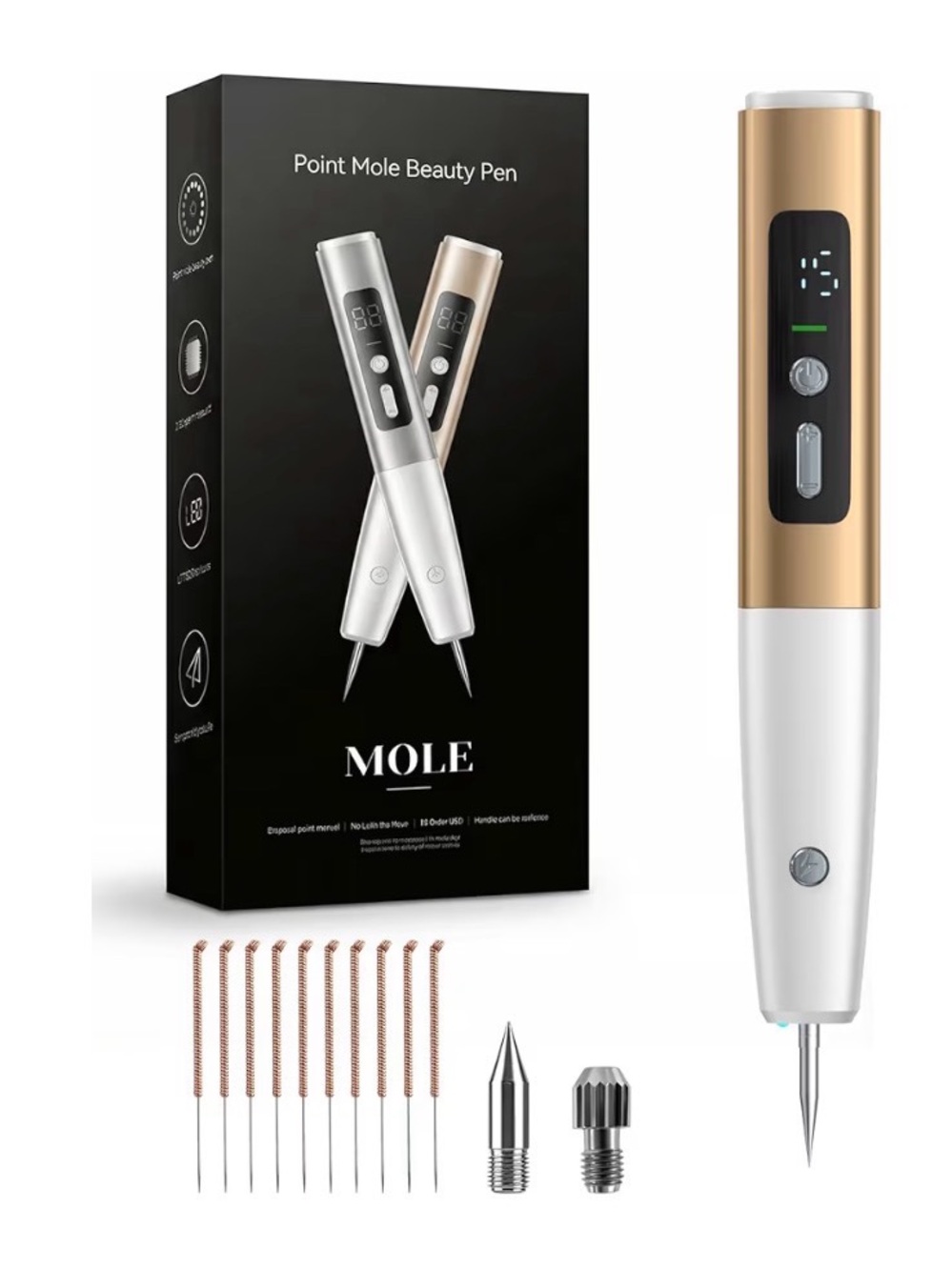 Mole Point Mole Beauty Pen in Gold and White.